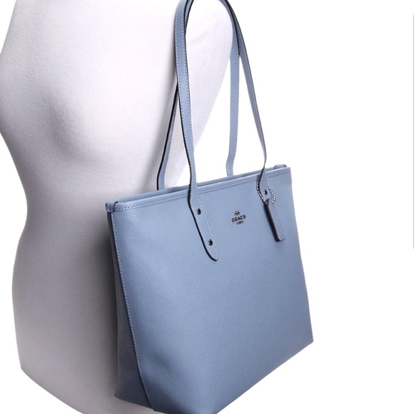 Set Reversible Coach Brown & Blue Signature Monogram City Tote w/Matching Pouch - Picture 2 of 6